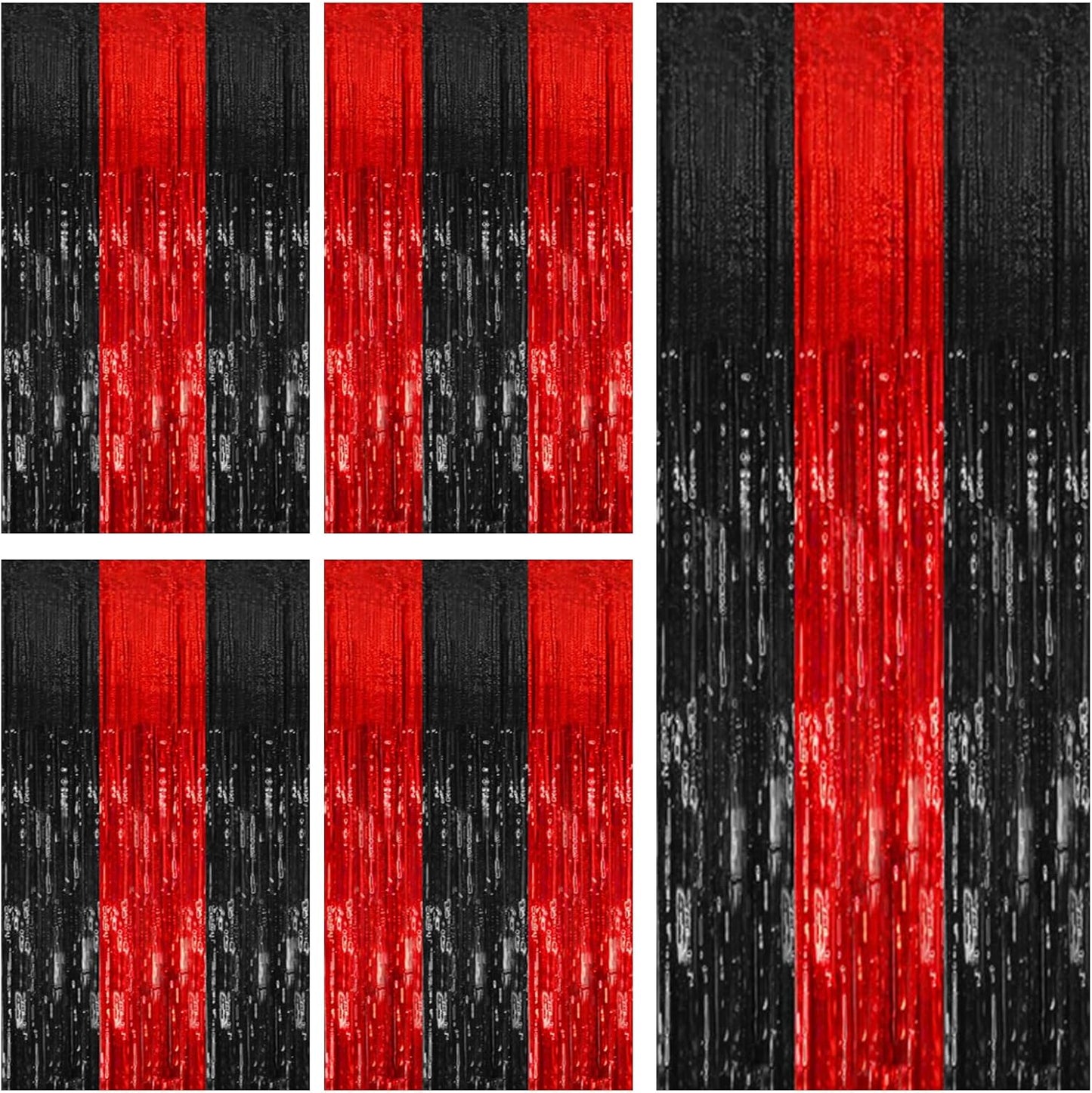 Regine Switzerland Party Backdrop Streamers - 5 Pack Metallic Tinsel Curtains for Events | Black & Red