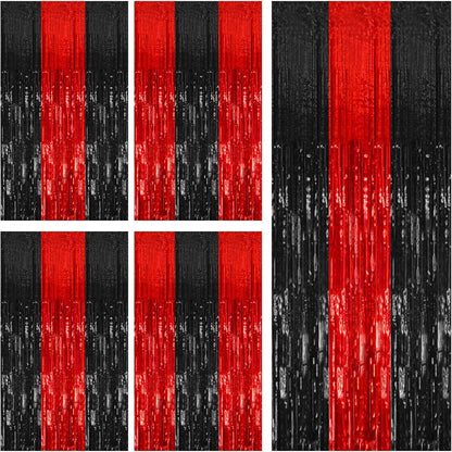 Regine Switzerland Party Backdrop Streamers - 5 Pack Metallic Tinsel Curtains for Events | Black & Red