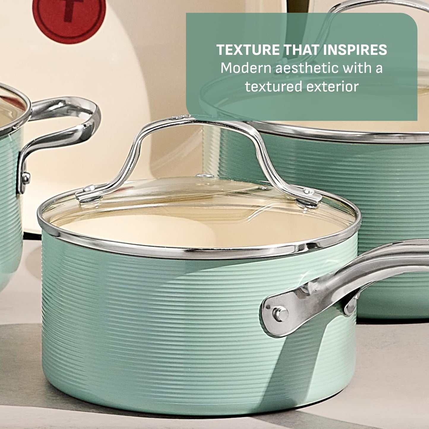 T-Fal Inspire Nonstick Ceramic Cookware Set - 10-Piece Oven Safe to 500°F | Mint Green Pots and Pans