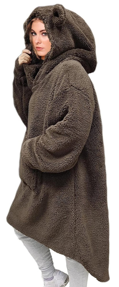 Cute Blanket Hoodie Adult Bunny or Bear Fashion Blanket Hoodies Sweater Furry Fluffy Sweatshirt Soft Cozy Oversized Women Men,Warm Fleece Sherpa Blanket Jacket,Teens,Brown Bear