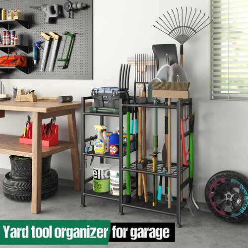 Keomaisyto Garden Tool Organizer - Heavy Duty 3-Tier Storage Rack with 35 Long-Handled Tool Slots | Ideal for Garage & Shed