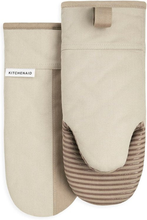 KitchenAid Non-Slip Oven Mitt Set - Two-Tone Milkshake/Beige, 5.75"x13", 2 Pieces for Safe Cooking