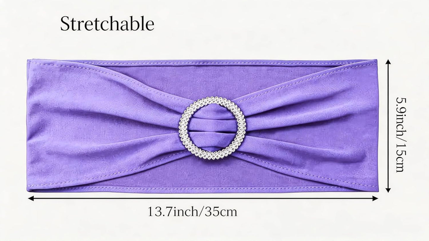 Skiennix Lavender Chair Sashes - Pack of 50 Spandex Light Purple Chair Bows for Weddings & Events