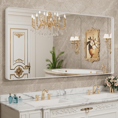 LOAAO 72x32 Inch White Metal Framed Bathroom Mirror for Wall, White Bathroom Vanity Mirror Farmhouse, Large Rounded Rectangle Mirror, Anti-Rust, Tempered Glass, Hangs Horizontally or Vertically