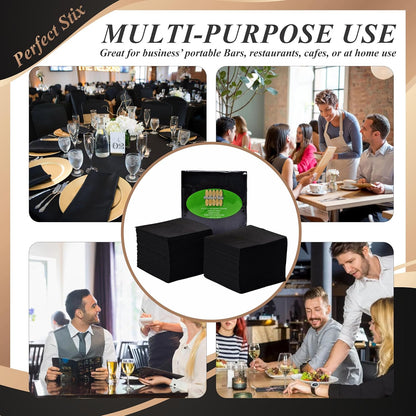 Perfect Stix - 2 Ply Black Napkin-100ct Paper Cocktail Beverage Napkins, 2-Ply, Black (Pack of 100)