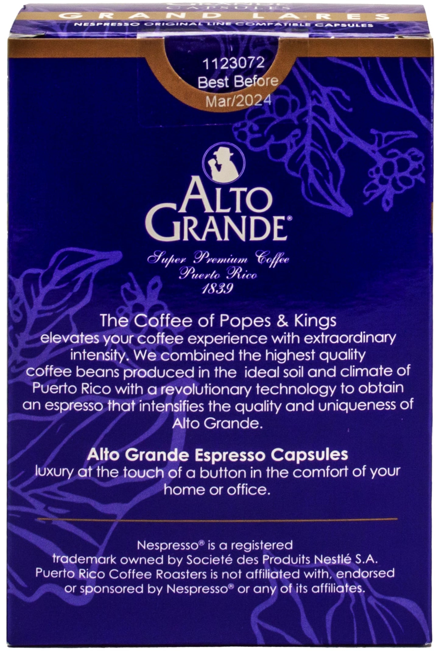 Alto Grande Super Premium Capsules for Nespresso Machines, 100 Percent Arabica Coffee From Puerto Rico (Grand Lares, 18 Count)