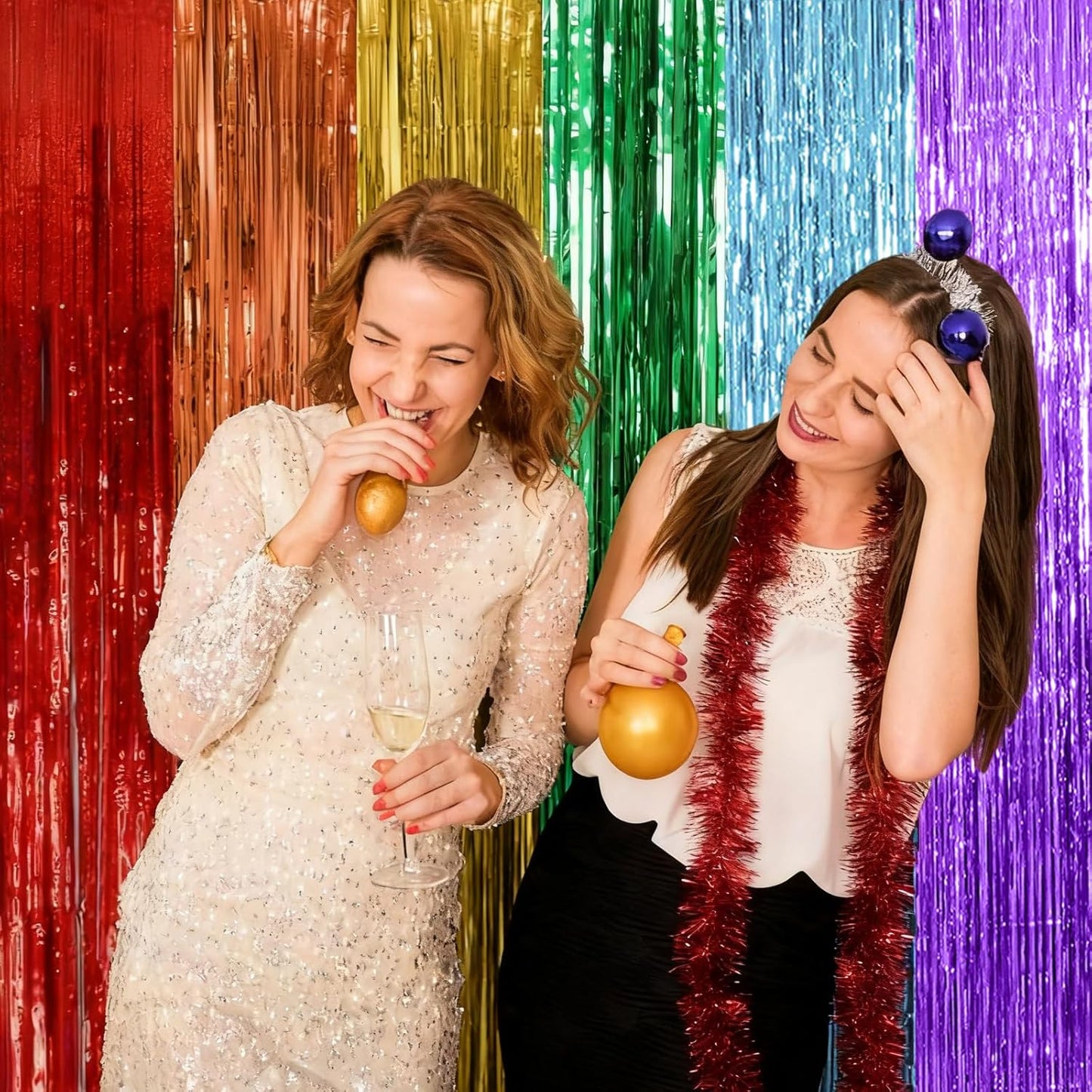 Skiennix Rainbow Party Backdrop Streamers - Colorful Foil Fringe Curtains for Birthdays & Celebrations | 2 Pack