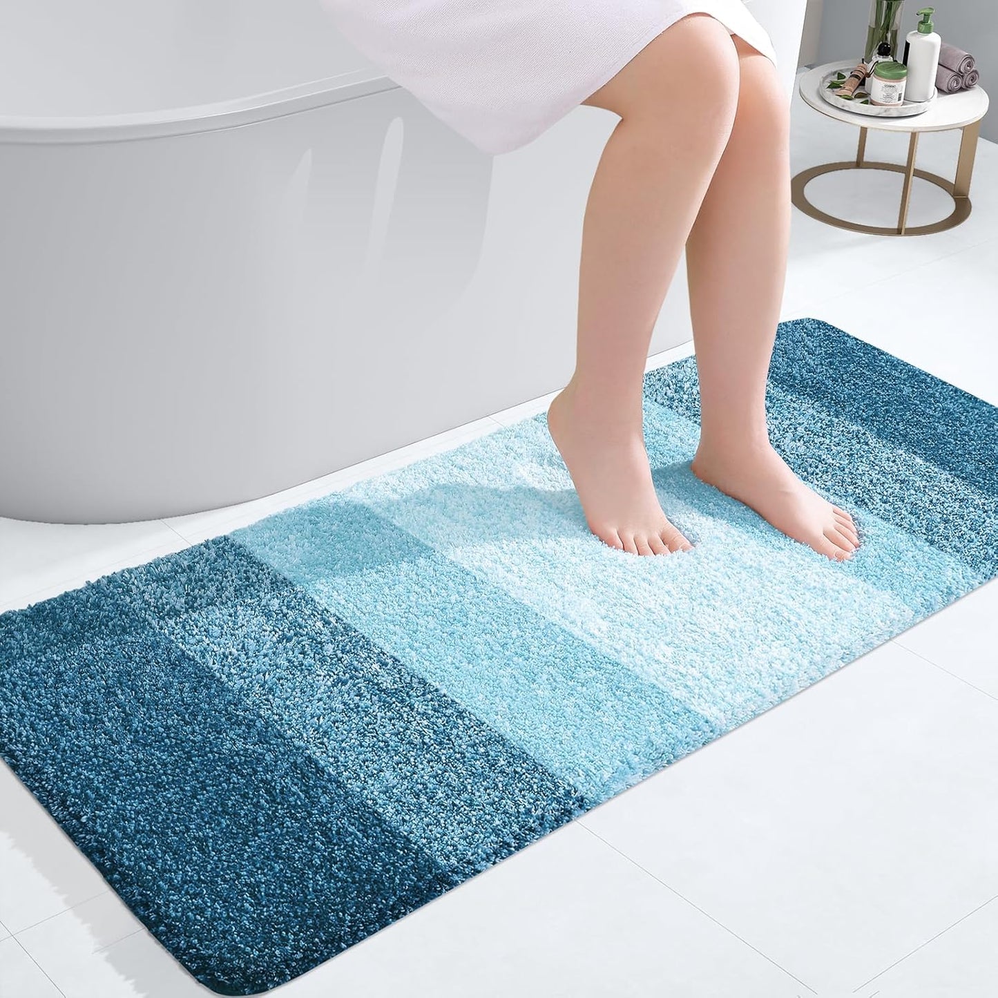 OLANLY Bathroom Runner Rug - Extra Soft Microfiber Mat | Quick Dry & Washable, 47x20, Peacock Blue