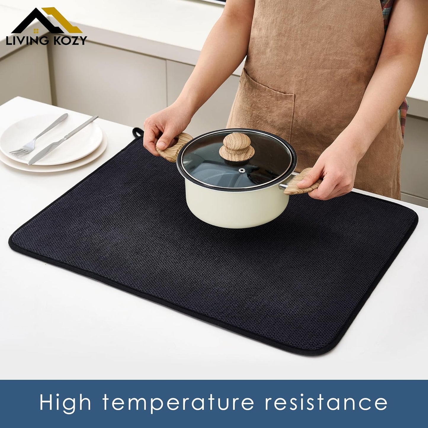 Microfiber Dish Drying Mat by Skiennix - Ultra-Absorbent Kitchen Counter Pad, Large Black 15"x20" (50x38cm)