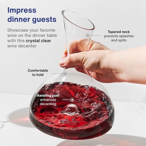 GoodGlassware Wine Decanter – Personal Red Wine Carafe with Wide Base and Aerating Punt - Crystal Clear, Full Bottle Pitcher (44 oz Capacity)