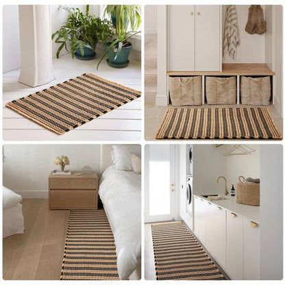 TYUU Waffle Bath Mat, Boho Bathroom Rugs Non Slip Washable Super Absorbent Quick Dry Bath Mat Farmhouse Bathroom Decor, 48"x24" Black and Khaki