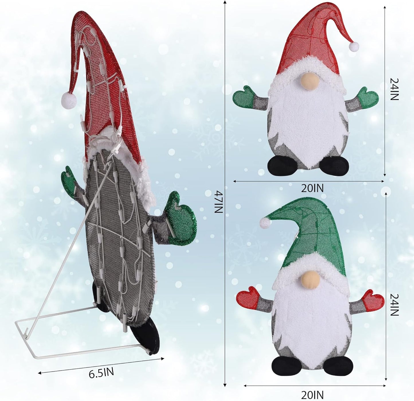 Waterglide Lighted Christmas Tinsel Gnomes - 24 Inch Pre-Lit 2D Stacked Holiday Decorations | Indoor/Outdoor Garden Decor