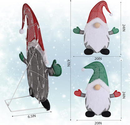 Waterglide Lighted Christmas Tinsel Gnomes - 24 Inch Pre-Lit 2D Stacked Holiday Decorations | Indoor/Outdoor Garden Decor
