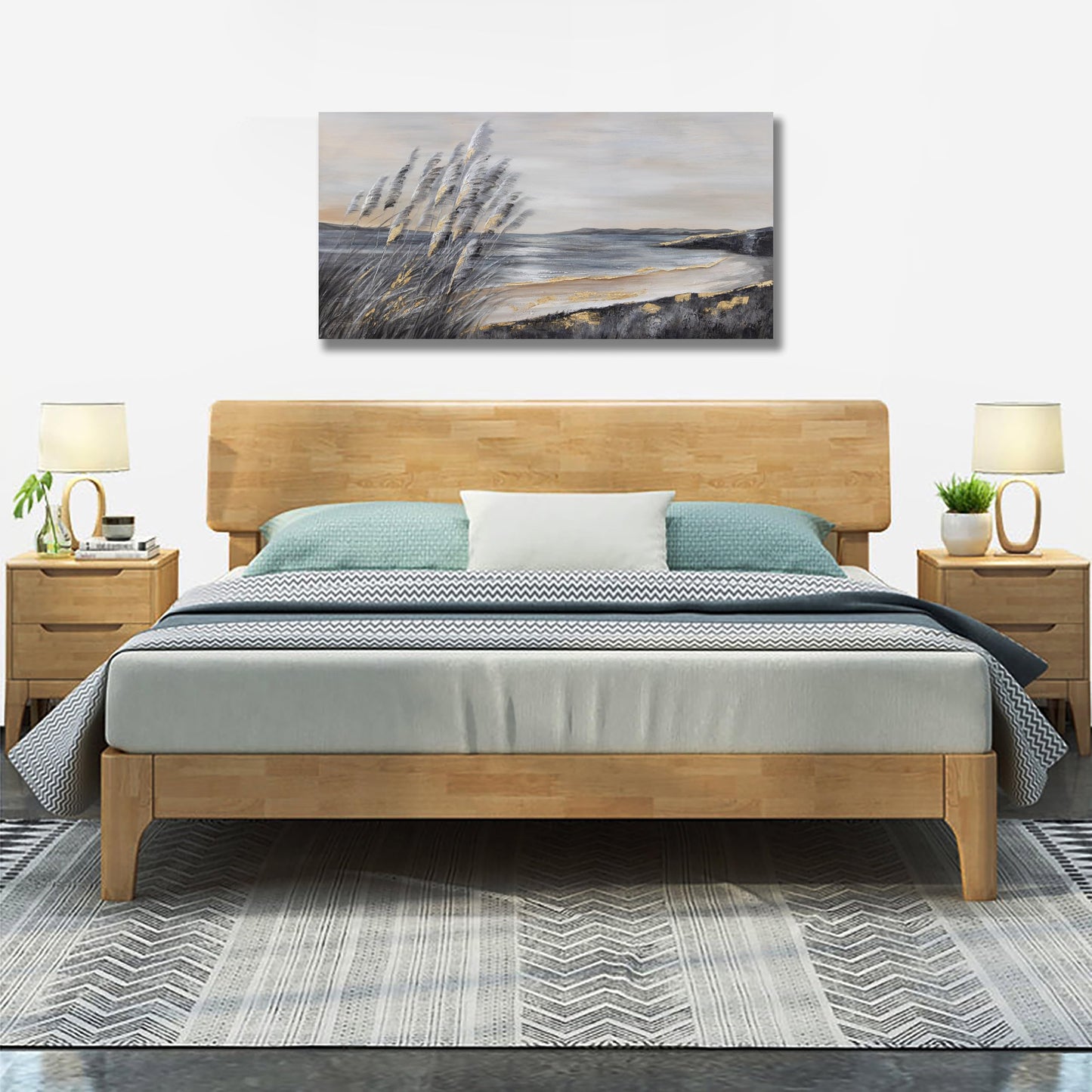 Yuaxker Ocean Wall Art Grey and Gold Ocean Art Canvas Painting Prints for Wall Decor Aesthetic for Living Room, Bedroom, Dining Room Office Home Artwork 20x40 inch