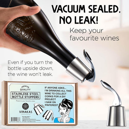 Stainless Steel Bottle Sealer & Wine Topper – Premium Wine Lover Gifts, Wine Gifts for Women and Men – Airtight Champagne Stopper for Sparkling Wine – Wine Essentials Gifts