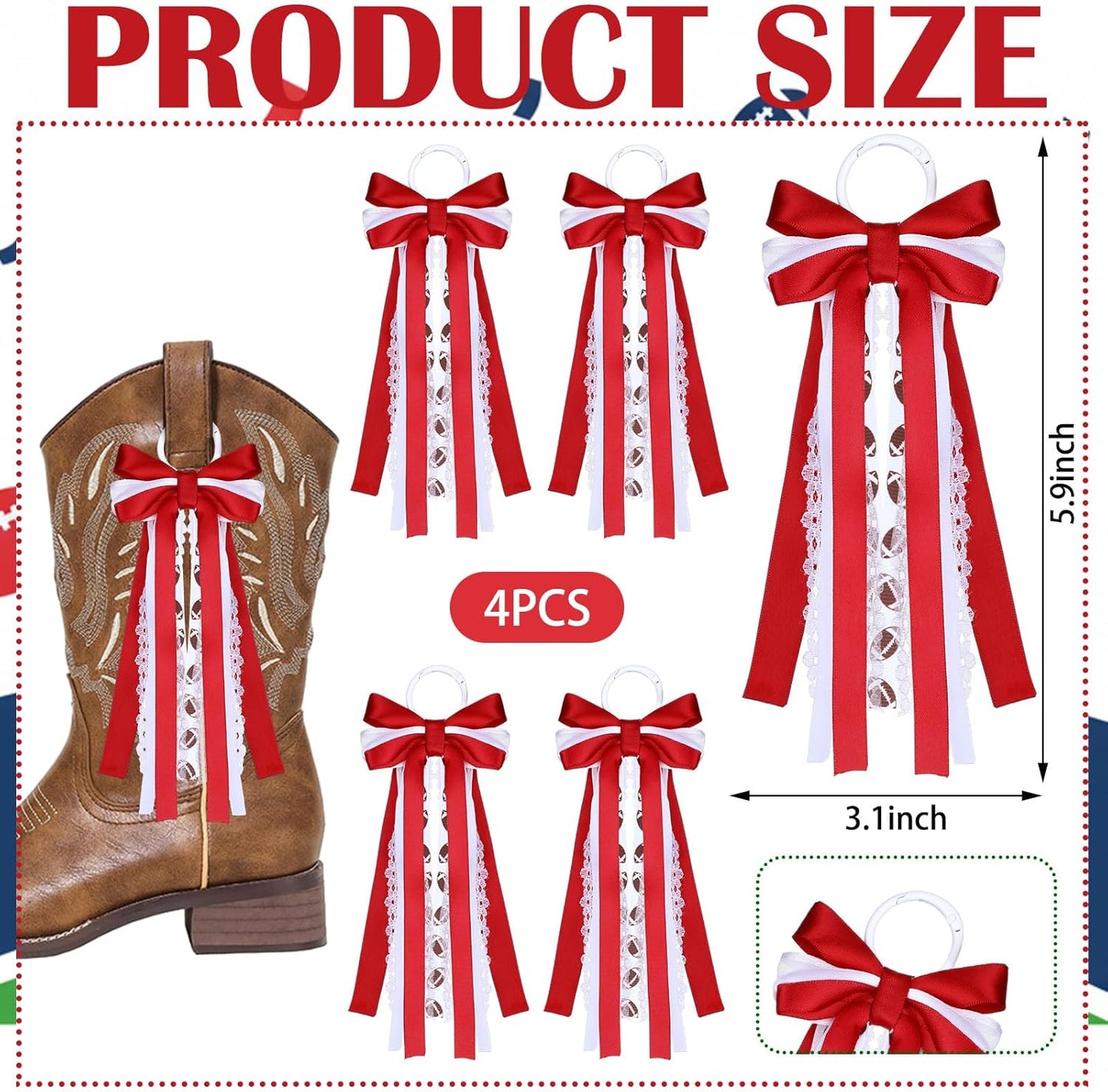 Skiennix Football Boot Bows - 4 Pcs Super Ribbon Clips for Game Day Decor | Removable DIY Accessories