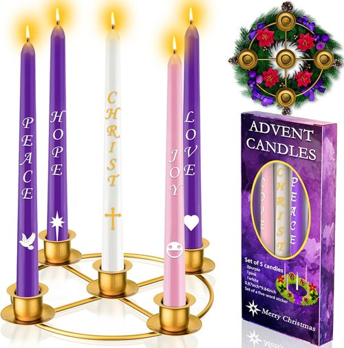 Advent Wreath | 5 Candle Holder Set with Advent Candles & Rings | Festive Table Decoration for Christmas