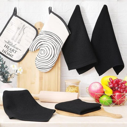 Homaxy 100% Cotton Waffle Weave Dish Cloths - Ultra Soft & Absorbent Kitchen Towels | 12x12 Inches, 18-Pack, Black