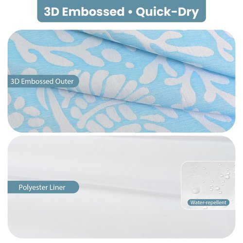 Drifted Root Coastal Loft Series Matelassé Jacquard Shower Curtain, Soft Touch, Metal Hooks, Detachable Liner & Weighted Magnets, Water-Repellent Bath Curtain (Ocean Mist Blue, 72"W x 84"L(Pack of 1))