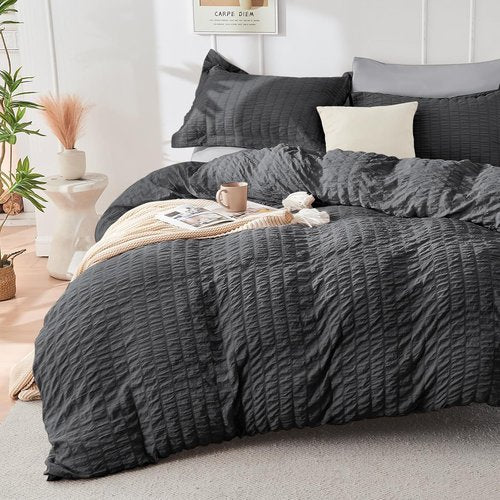 HYMOKEGE King Size Comforter Set - Luxury 7-Piece Bedding Set in Dark Grey/Light Grey | All-Season Comfort