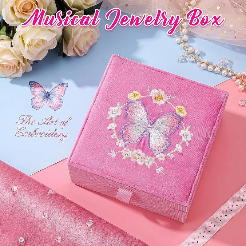 PinkSheep Pink Butterfly Musical Jewelry Box for Girls – Rings & Accessories Storage