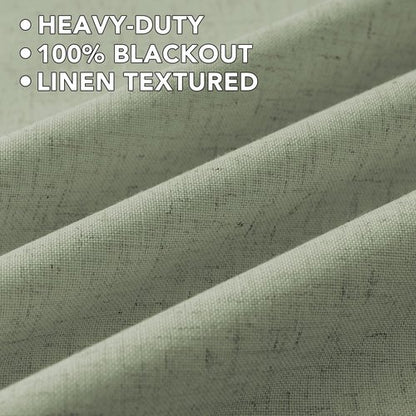 H.VERSAILTEX Linen Curtains 100% Blackout Curtains for Bedroom 84 inch Long Full Light Blocking Nature Linen Blended Window Curtains for Living Room Nickel Grommet (2 Panels, Heathered Tea)