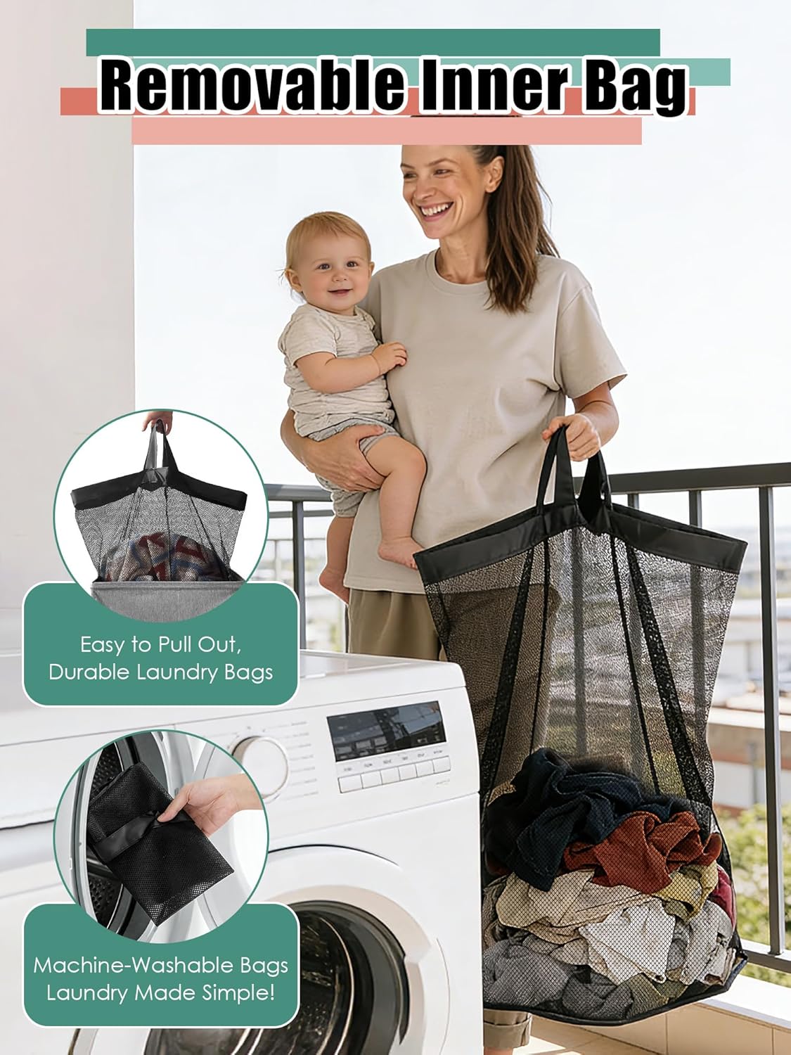 WTREE Laundry Hamper - Sturdy 100L Collapsible Basket with Lid & Removable Liner - Grey