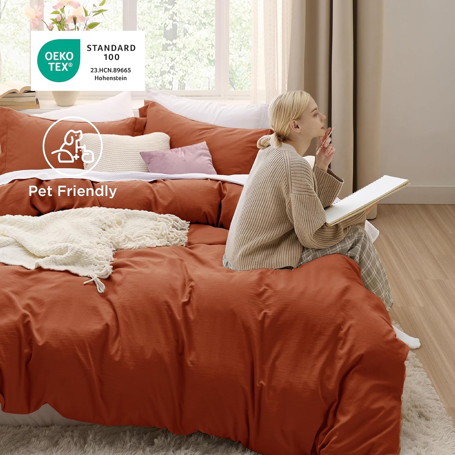 Bedsure Terracotta Duvet Cover Set - Soft Cotton-Like Polyester, Full Size 3 Pieces, 80x90 Inches with Zipper Closure