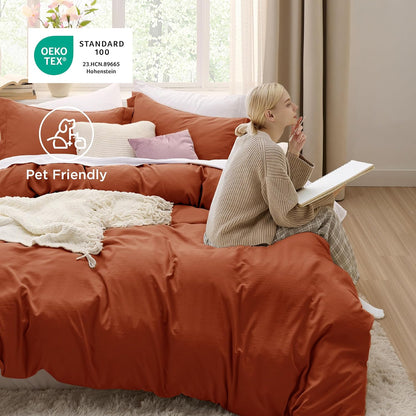 Bedsure Terracotta Duvet Cover Set - Soft Cotton-Like Polyester, Full Size 3 Pieces, 80x90 Inches with Zipper Closure