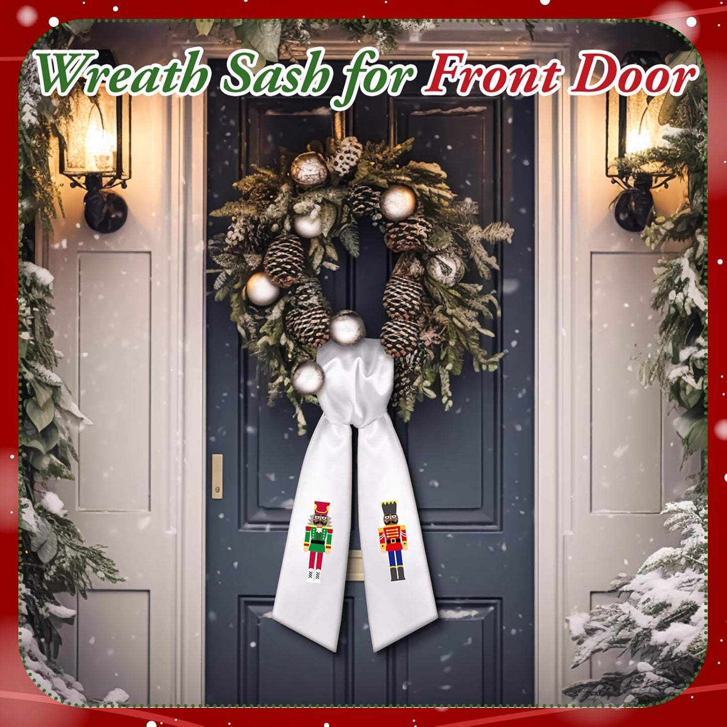 Skiennix Wreath Sash - Elegant Satin Ribbon for Front Door Decor | Monogrammed Blank Sashes (White)