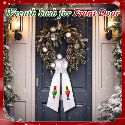 Skiennix Wreath Sash - Elegant Satin Ribbon for Front Door Decor | Monogrammed Blank Sashes (White)