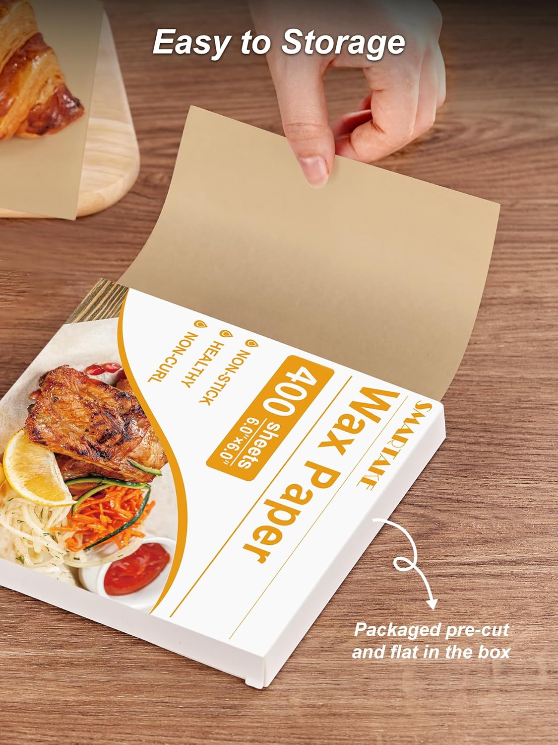 SMARTAKE Wax Paper - 400 Pcs Non-Stick Hamburger Patty Sheets | 6 x 6 Inches for Food, Parties & Picnics
