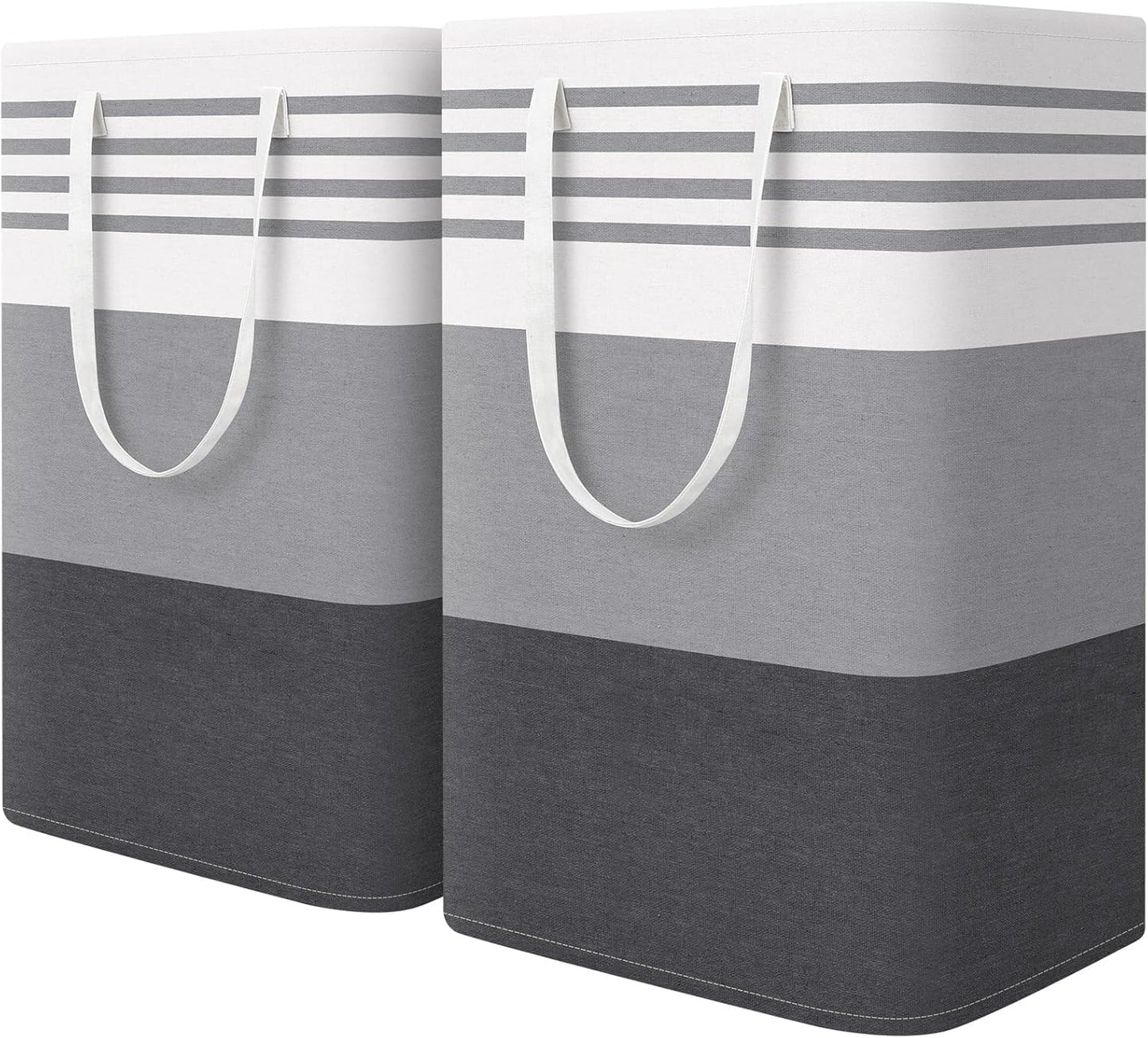 WOWBOX Laundry Baskets - 2 Pack Freestanding Hampers with Reinforced Handles | Waterproof Coating, 75L Grey