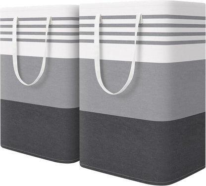 WOWBOX Laundry Baskets - 2 Pack Freestanding Hampers with Reinforced Handles | Waterproof Coating, 75L Grey