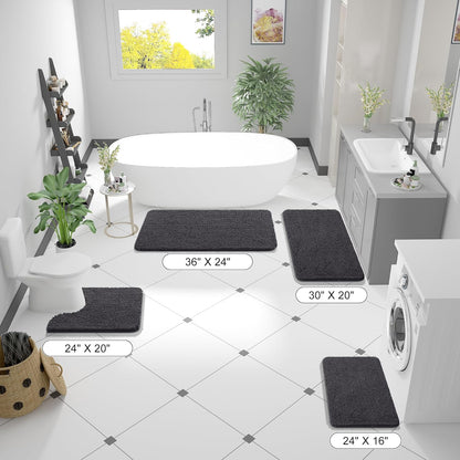 OLANLY Bathroom Runner Rugs - Soft Absorbent Chenille Bath Mat | Quick-Dry Rubber Backing, 47x24, Dark Grey