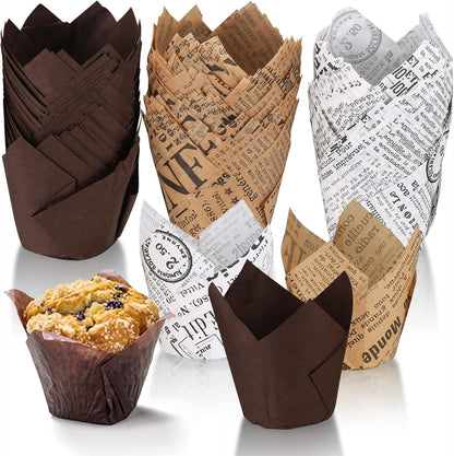 Tulip Cupcake Liners - 150 Pcs Greaseproof Parchment Baking Cups for Weddings & Parties