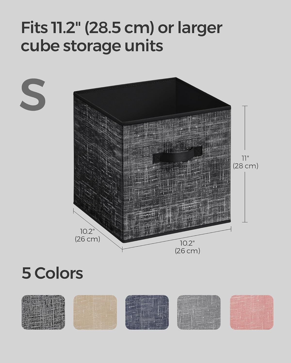 SONGMICS Storage Cubes - Foldable Non-Woven Fabric Bins with Double Handles | Set of 8, Ink Black, 10.2 x 10.2 x 11 Inches