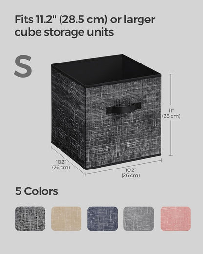 SONGMICS Storage Cubes - Foldable Non-Woven Fabric Bins with Double Handles | Set of 8, Ink Black, 10.2 x 10.2 x 11 Inches