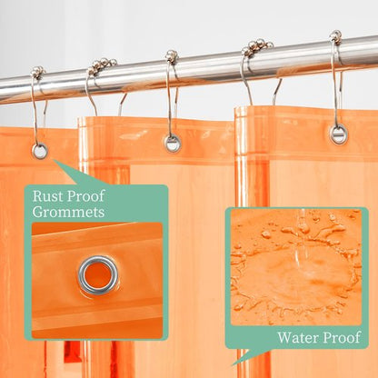 Mrs Awesome Clear Orange Shower Curtain Liner with 3 Magnets, 72x72 Premium Flexible Sturdy Plastic Shower Curtain for Bathroom Lightweight & Waterproof, Clear Orange