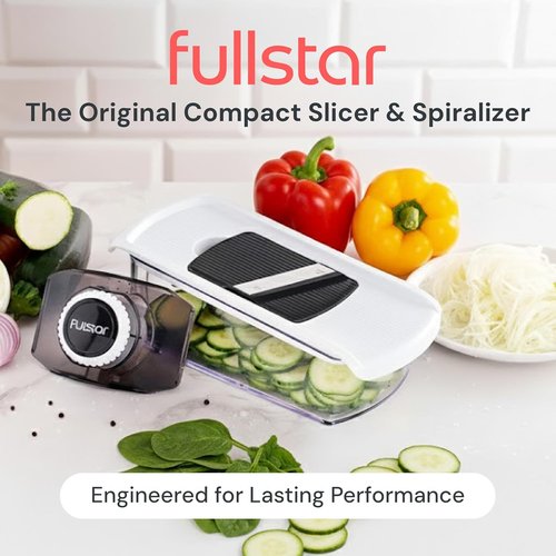 Fullstar Mandoline Slicer - 6-in-1 Kitchen Tool with Safety Glove | Versatile Fruit, Veggie & Cheese Cutter (Black)