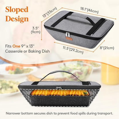 Lifewit Insulated Casserole Carrier - Thermal Tote for Hot or Cold Food | Fits 9"x13" Dish, Gray