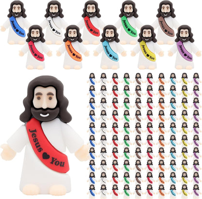 Owurha Jesus Love You Mini Figures - 100 Pcs Tiny Religious Figurines for Parties & Gifts