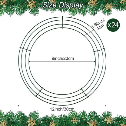 Aodaer 24 Pack 12 Inch Christmas Wire Wreath Frames - Green Metal Ring