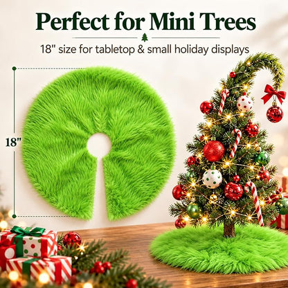 18-Inch Green Faux Fur Christmas Tree Skirt - Variation Green+18inches