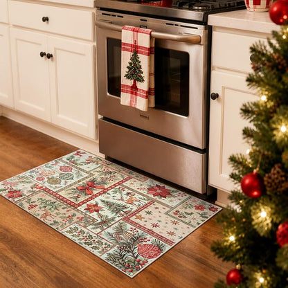 2x3 Christmas Entryway Rug - Boho Patchwork, Washable Beige 2' x 3' (Variation: Beige)