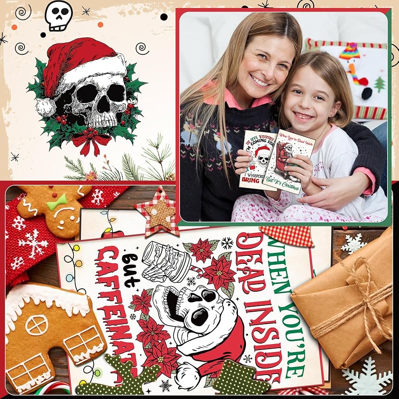 Skeleton Christmas Cards Bulk Set 24 with Envelopes — 12 Designs, 4x6 inches, Blank Inside (Variation: 24+Vintage Christmas Skeleton)