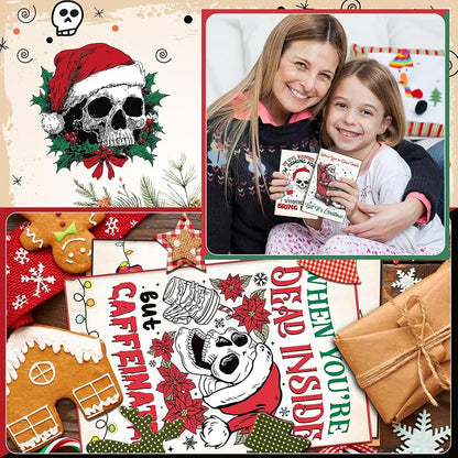 Skeleton Christmas Cards Bulk Set 24 with Envelopes — 12 Designs, 4x6 inches, Blank Inside (Variation: 24+Vintage Christmas Skeleton)