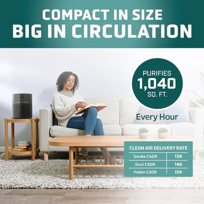 GermGuardian Airsafe+ HEPA Air Purifier - Ideal for Large Rooms Up to 1043 Sq. Ft. | Black with UV-C Light & Sensor