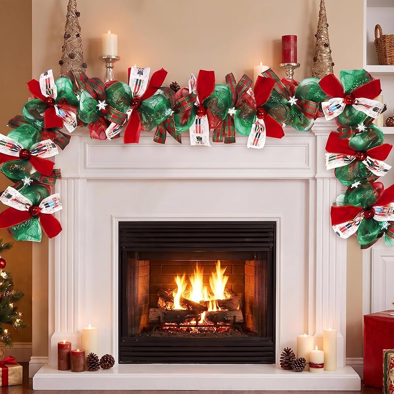 Nutcracker Christmas Garland Deco Mesh Ribbon with Ornaments