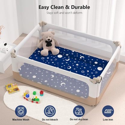 Pack N Play Sheets by [Brand Name] - Fitted 2-Pack for Standard Mattresses | Soft Breathable Unisex Design (Starry Sky & Clouds)